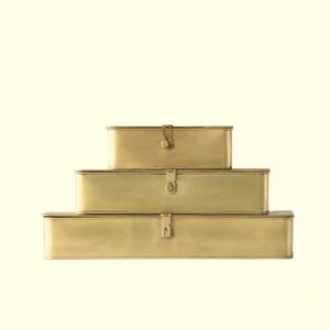 Creative Co-Op Decorative Metal Boxes with Brass Finish (Set of 3 Sizes)